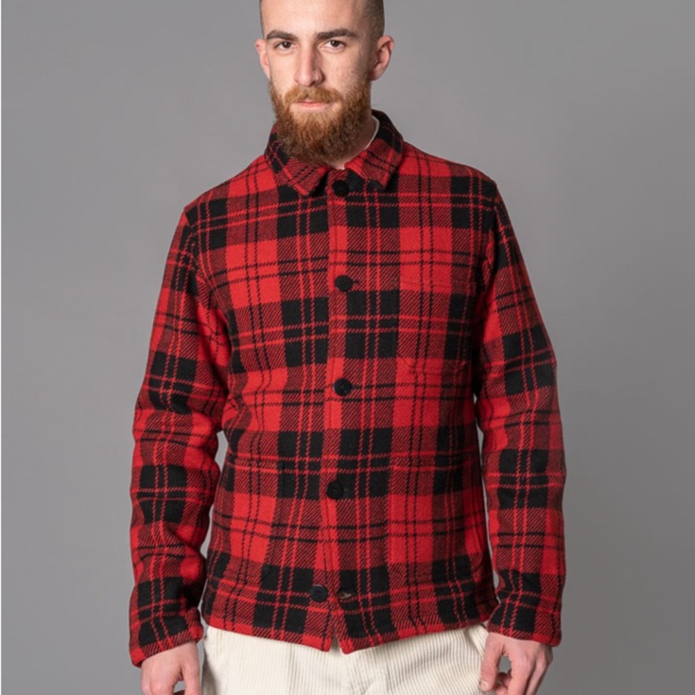 La Paz Baptista Worker Jacket in Red and Black Wool Checks - NWT